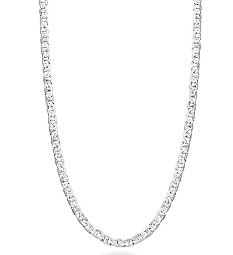 Miabella Solid 925 Sterling Silver Italian 3mm Diamond-Cut Flat Mariner Link Chain Necklace for Women Men, Made in Italy (Length 26 Inches) - Image 1